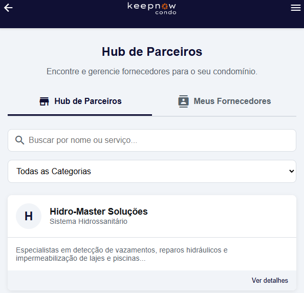 Tela de Fornecedores
